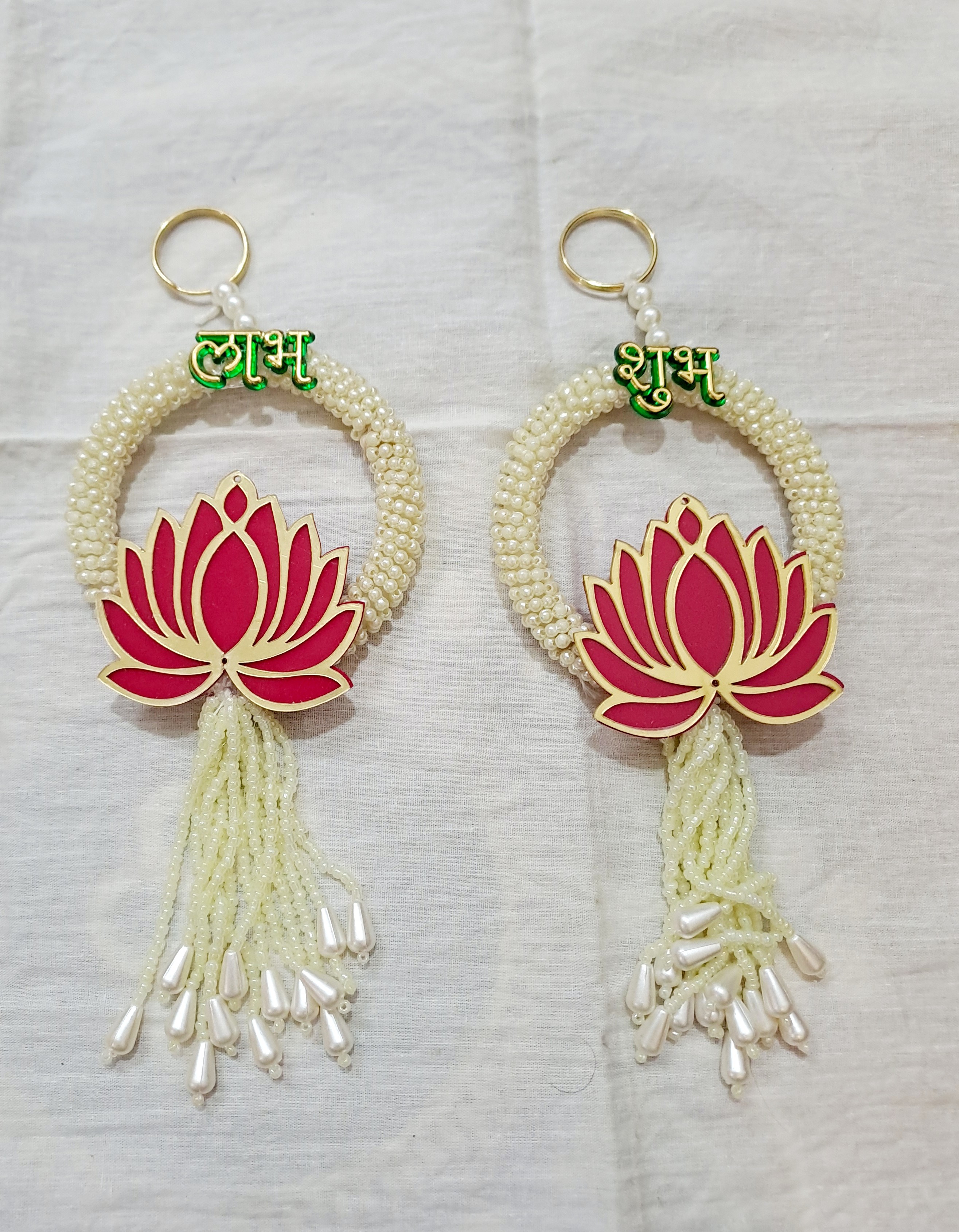 Pearl White Bangle Wit Lotus Shubh Labh